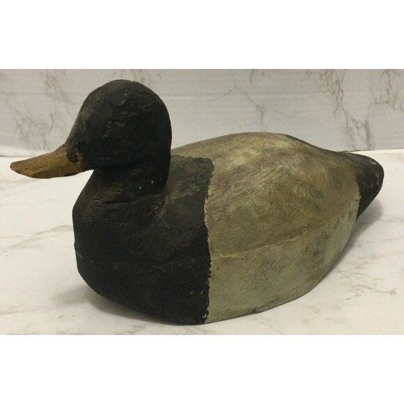 Vintage Wood Carved Duck Decoy Black Gray